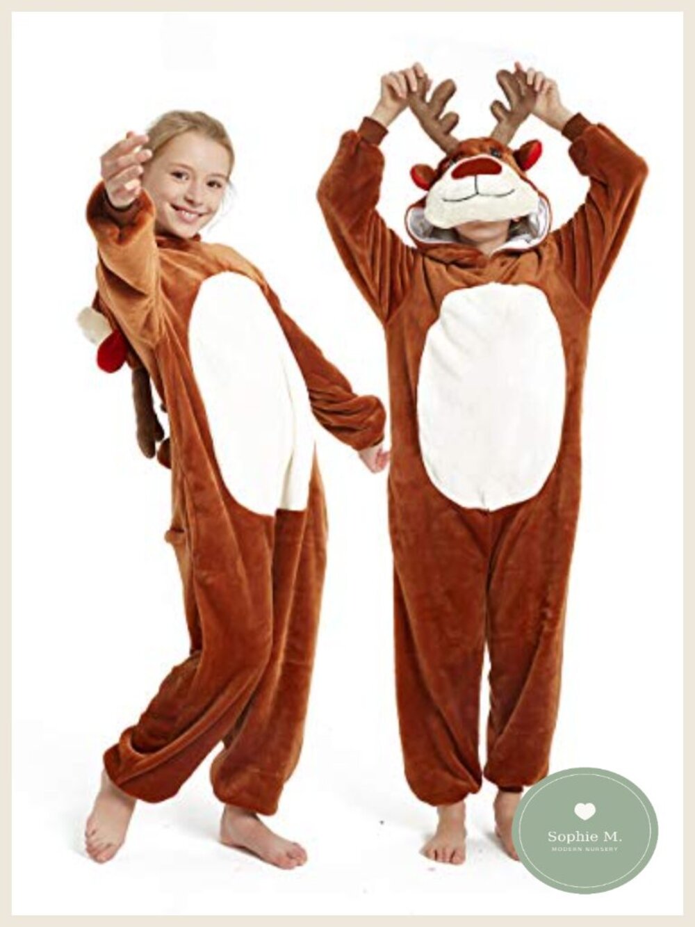Kids Reindeer Onesie Pajamas Fleece Hooded Christmas Costume